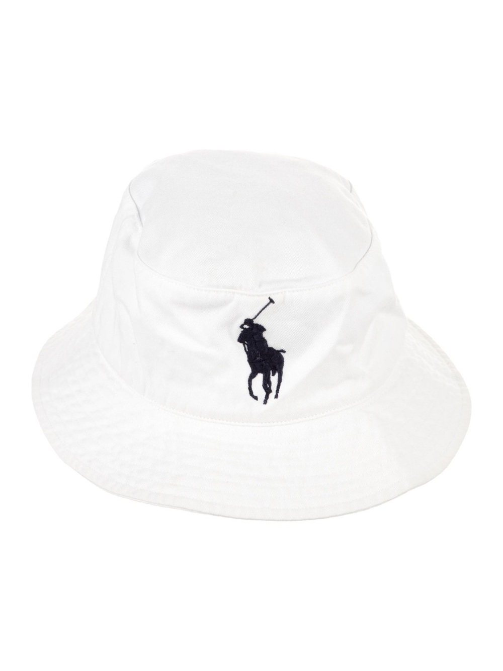Polo Ralph Lauren White Bucket Hat Black Pony Logo L/XL Cotton Blend